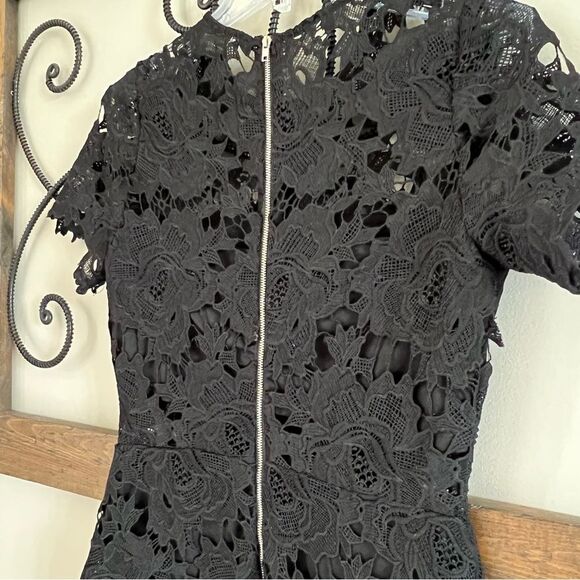 Just Me Black Crocheted Lace Cut Out Sheath Whimsy Classy Goth Dress SZ M - Picture 6 of 13